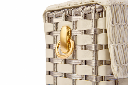 Bolsa Luísa Ráfia Natural Off White C/ Prata Envelhecida