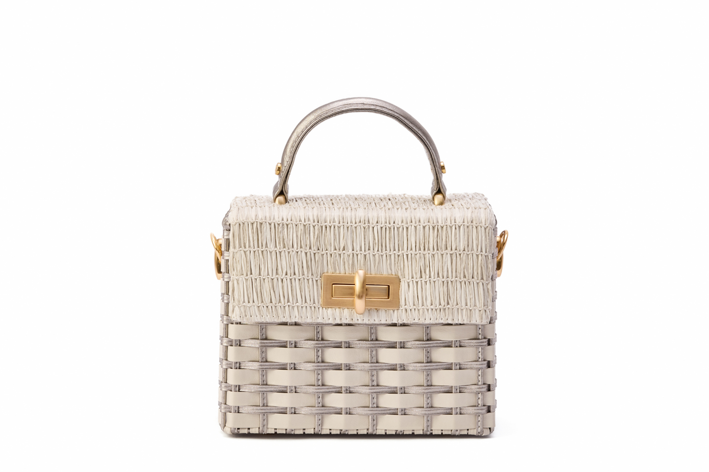 Bolsa Luísa Ráfia Natural Off White C/ Prata Envelhecida