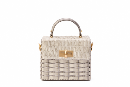 Bolsa Luísa Ráfia Natural Off White C/ Prata Envelhecida