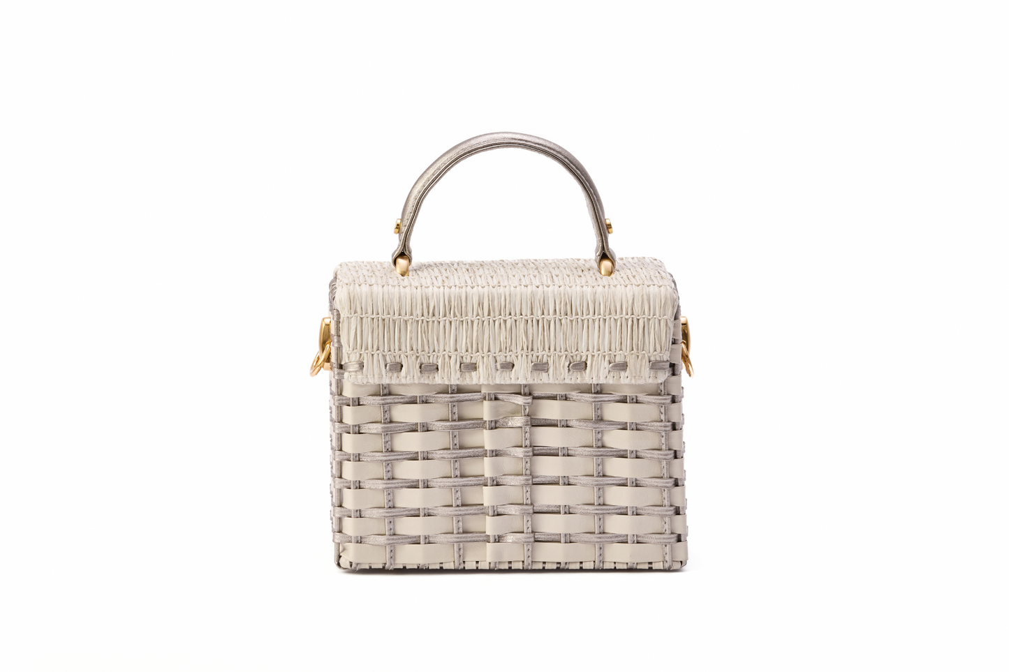 Bolsa Luísa Ráfia Natural Off White C/ Prata Envelhecida