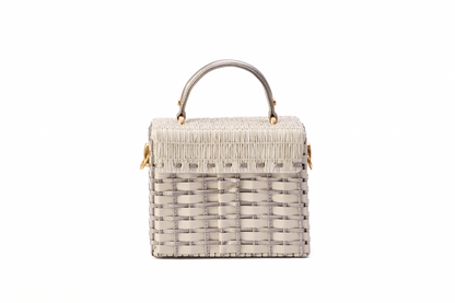Bolsa Luísa Ráfia Natural Off White C/ Prata Envelhecida