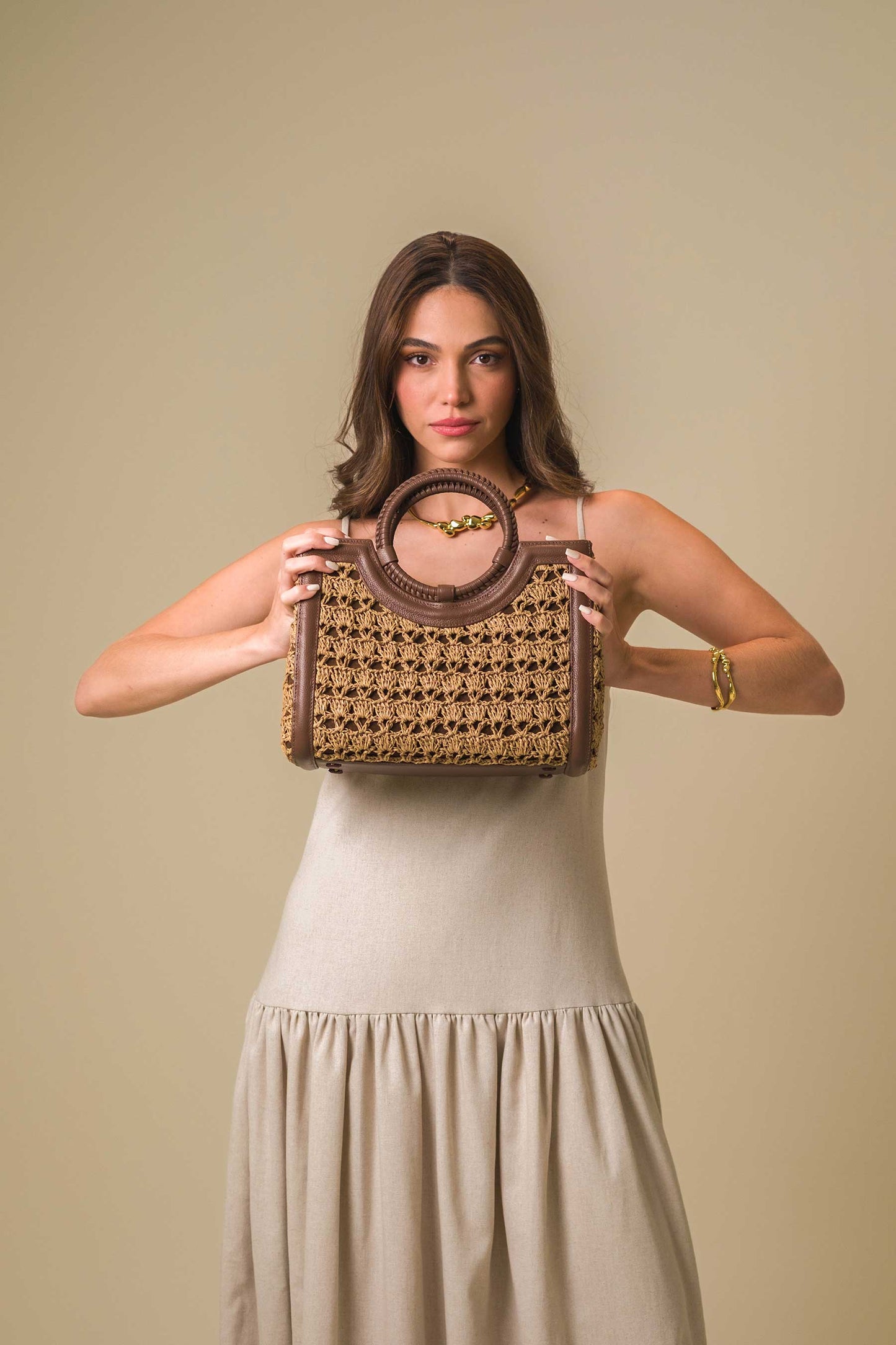 Bolsa Marcela Mini Crochê Caramelo