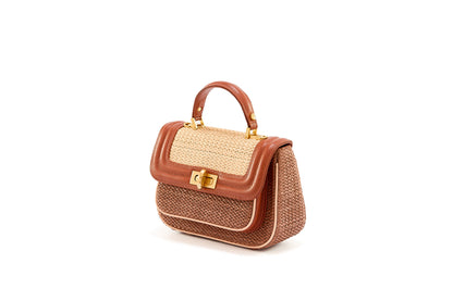 Bolsa Helena Mini Ráfia Natural Mix Canela