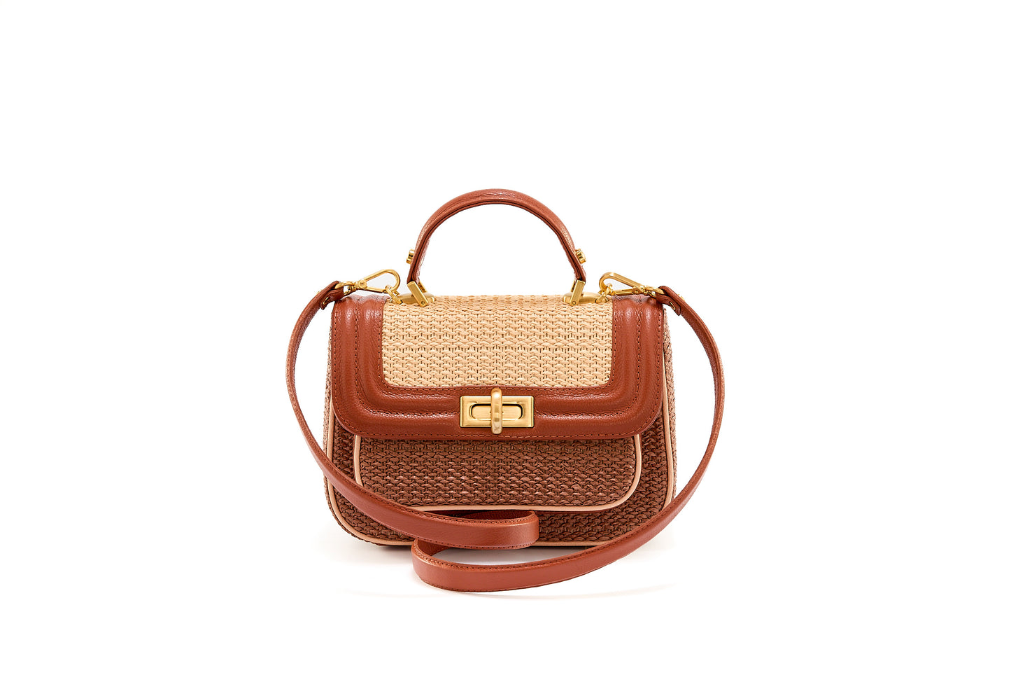 Bolsa Helena Mini Ráfia Natural Mix Canela