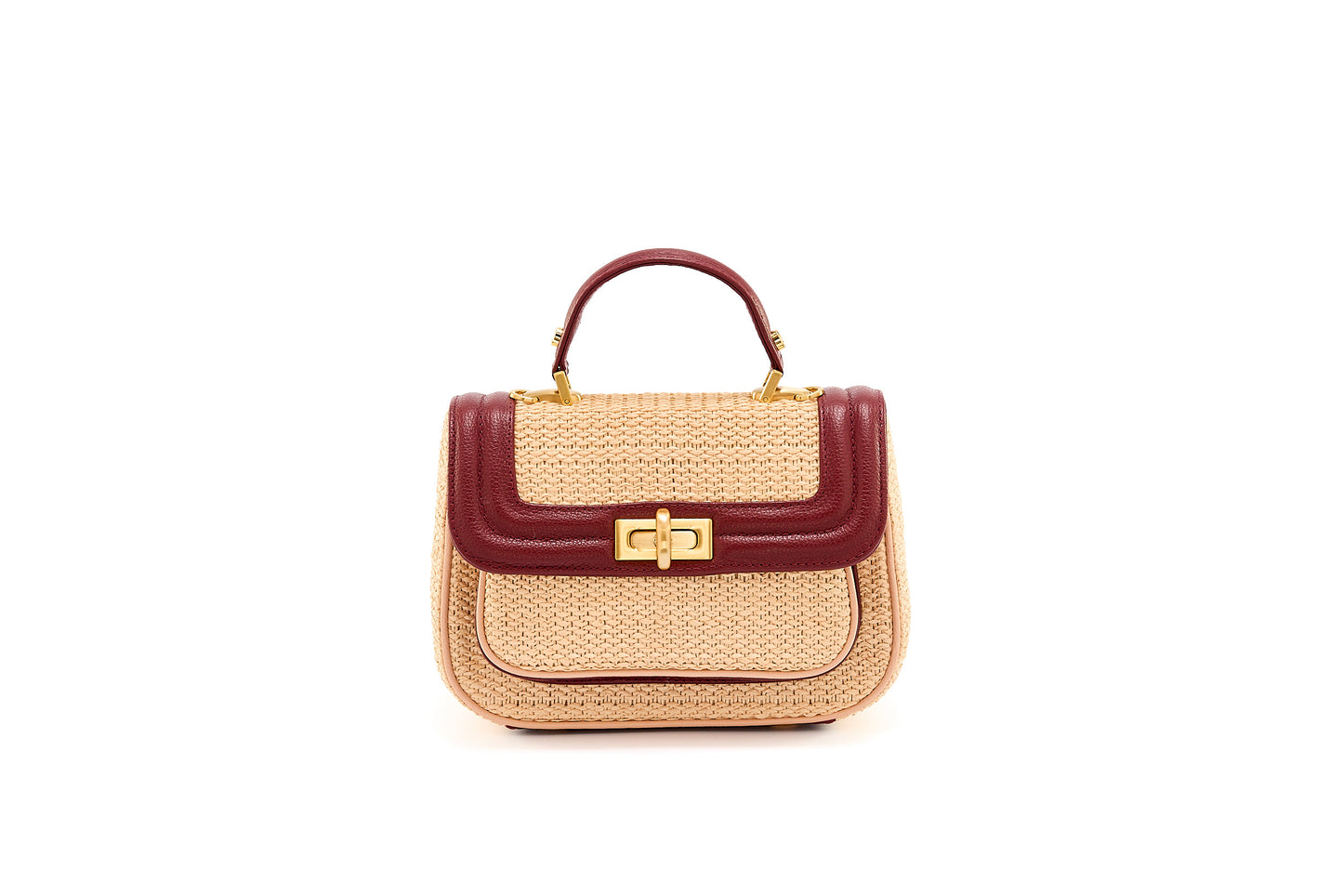 Bolsa Helena Mini Ráfia Natural c/ Bordô