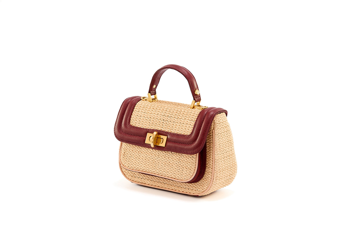 Bolsa Helena Mini Ráfia Natural c/ Bordô