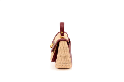 Bolsa Helena Mini Ráfia Natural c/ Bordô