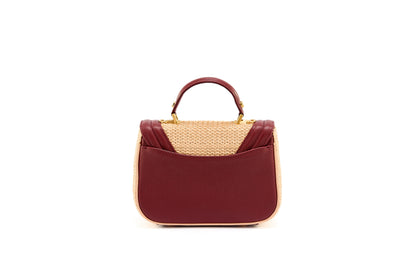 Bolsa Helena Mini Ráfia Natural c/ Bordô