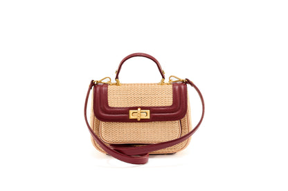 Bolsa Helena Mini Ráfia Natural c/ Bordô