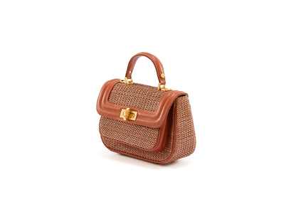 Bolsa Helena Mini Ráfia Natural Canela