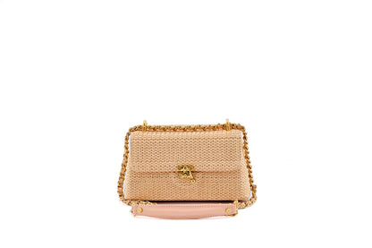 Bolsa Luciana Mini Ráfia Natural Salmão