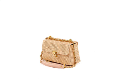 Bolsa Luciana Mini Ráfia Natural Salmão