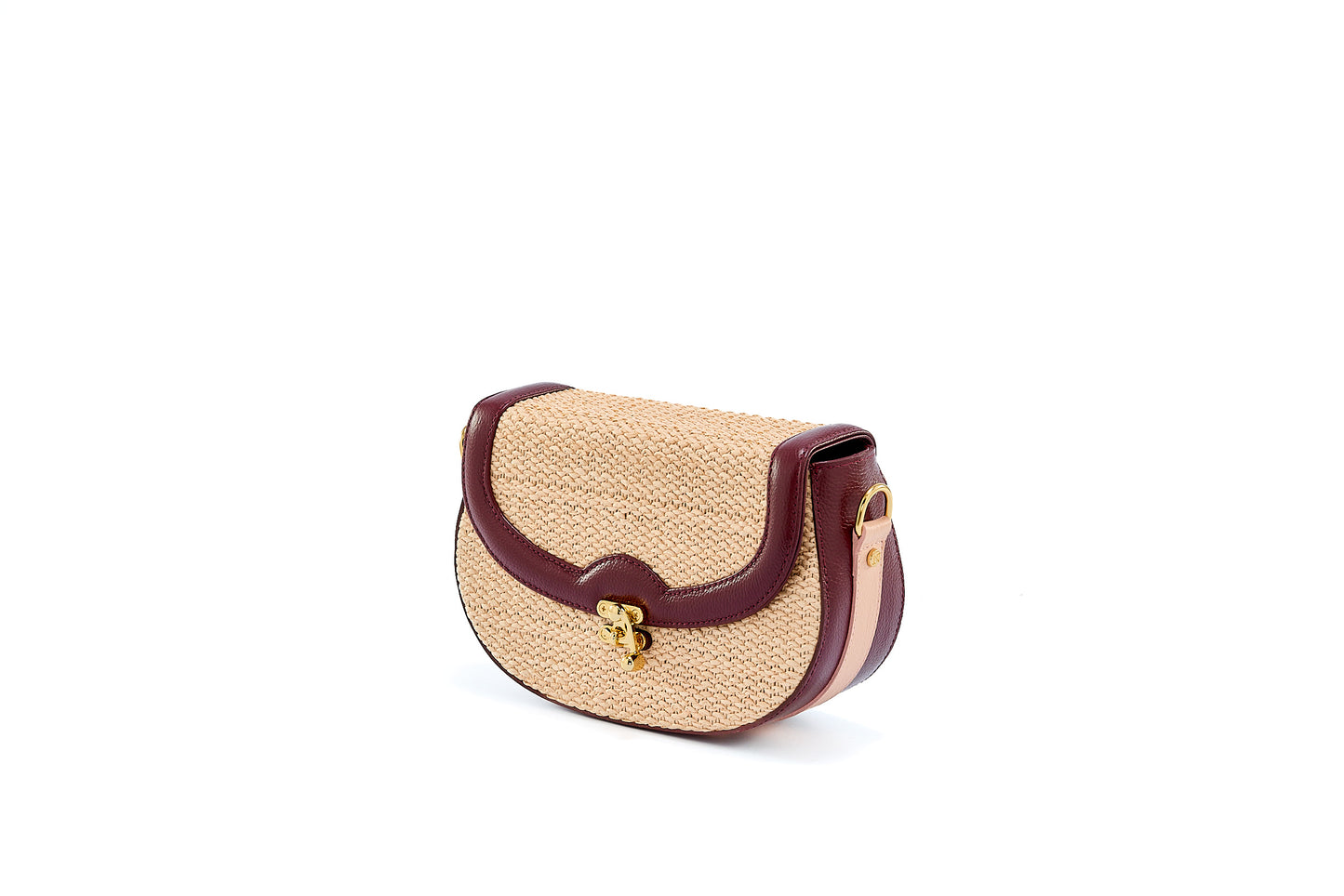 Bolsa Silvia Ráfia Natural Salmão c/ Bordô