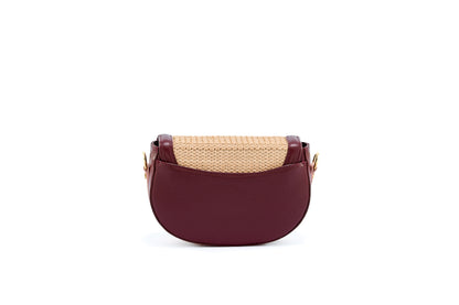 Bolsa Silvia Ráfia Natural Salmão c/ Bordô