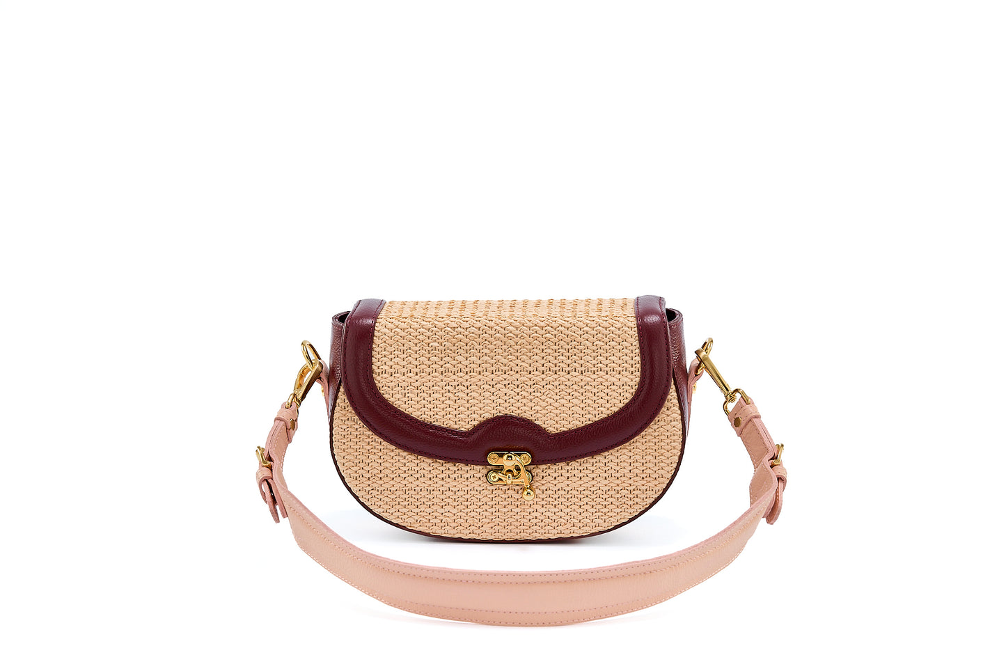Bolsa Silvia Ráfia Natural Salmão c/ Bordô