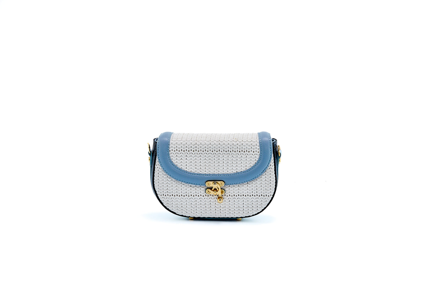 Bolsa Silvia Pochete Ráfia Natural Branca c/ Azul