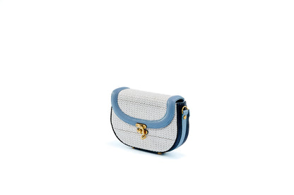 Bolsa Silvia Pochete Ráfia Natural Branca c/ Azul