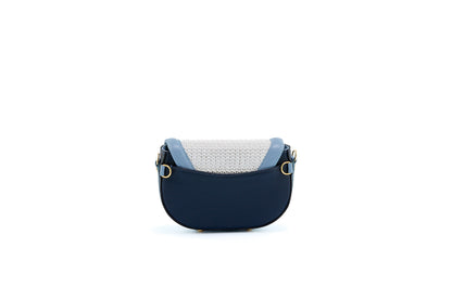 Bolsa Silvia Pochete Ráfia Natural Branca c/ Azul