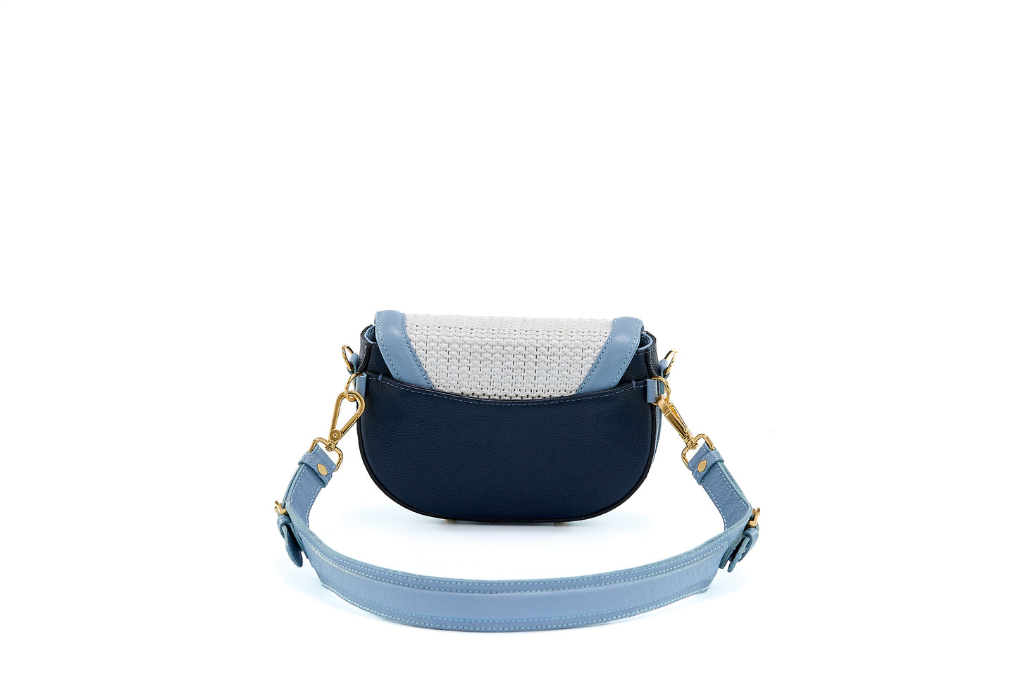 Bolsa Silvia Pochete Ráfia Natural Branca c/ Azul