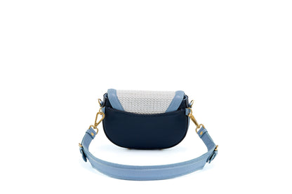 Bolsa Silvia Pochete Ráfia Natural Branca c/ Azul
