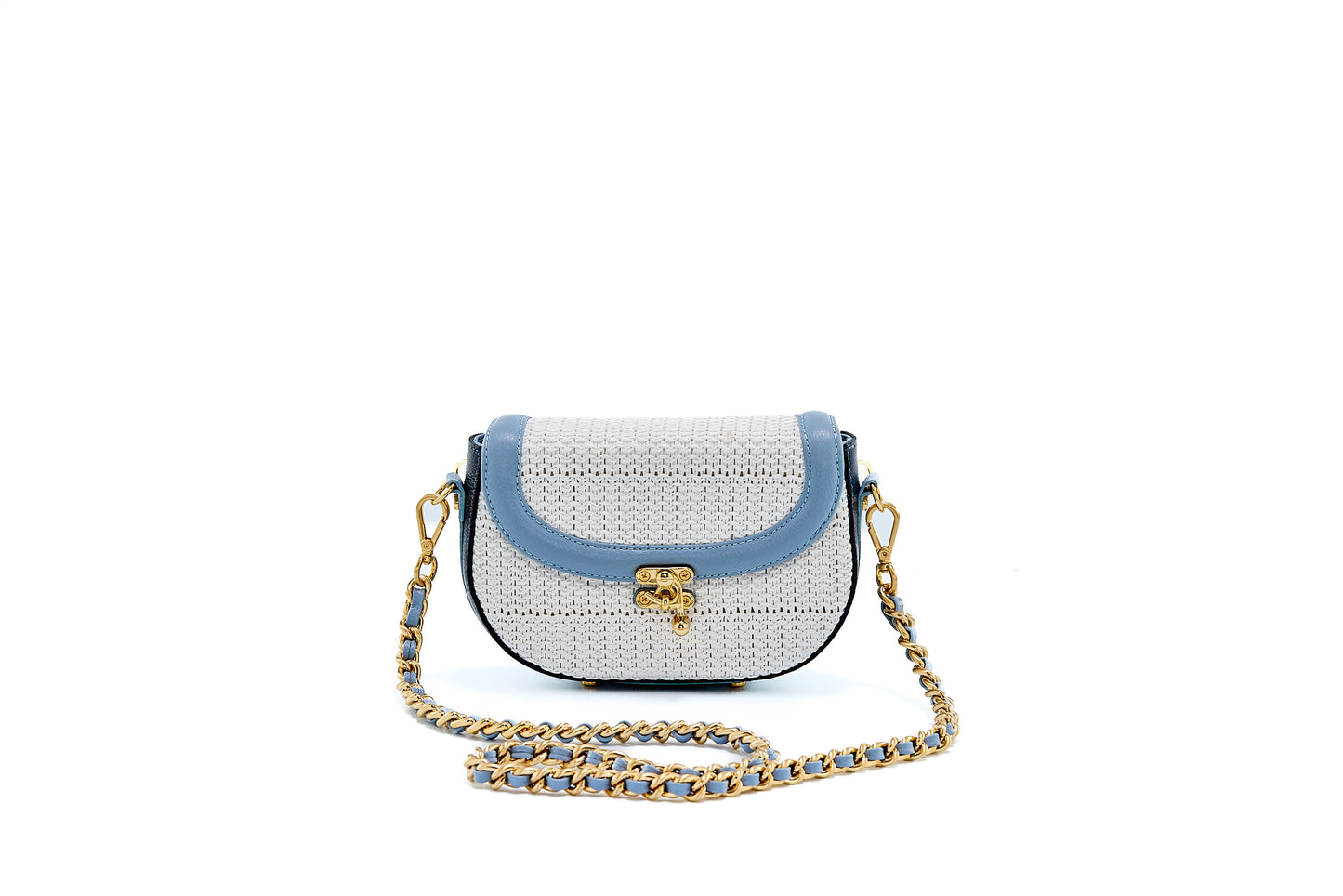 Bolsa Silvia Pochete Ráfia Natural Branca c/ Azul