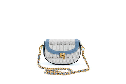 Bolsa Silvia Pochete Ráfia Natural Branca c/ Azul
