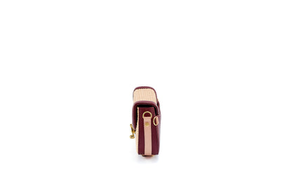 Bolsa Silvia Pochete Ráfia Natural Salmão c/ Bordô