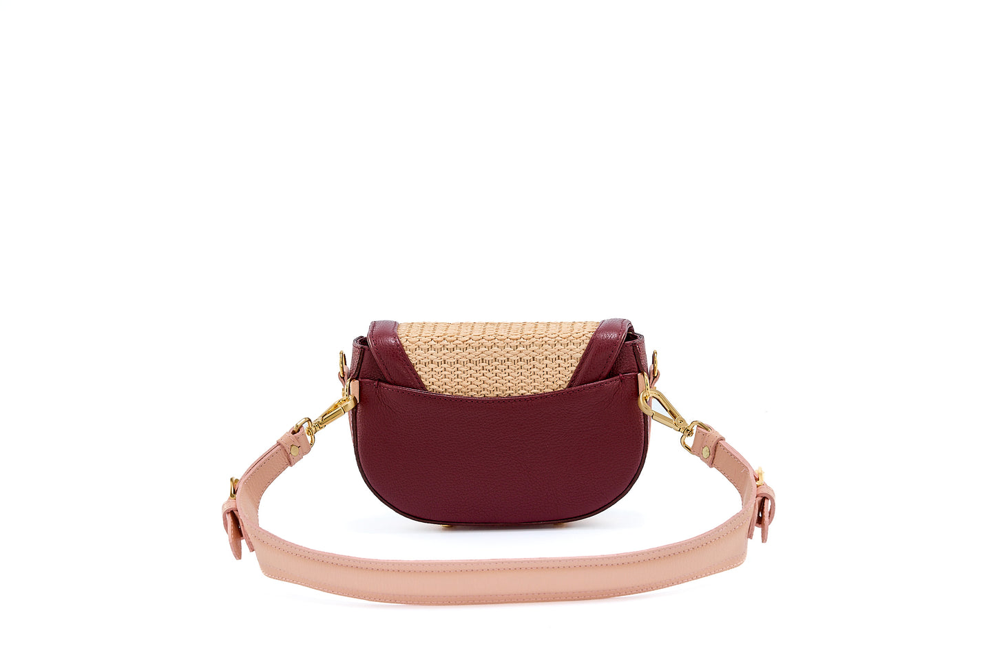 Bolsa Silvia Pochete Ráfia Natural Salmão c/ Bordô
