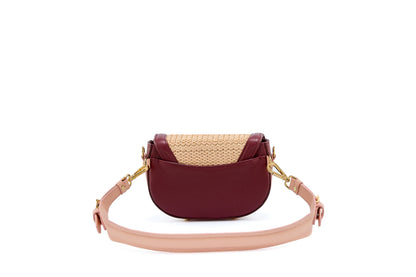 Bolsa Silvia Pochete Ráfia Natural Salmão c/ Bordô