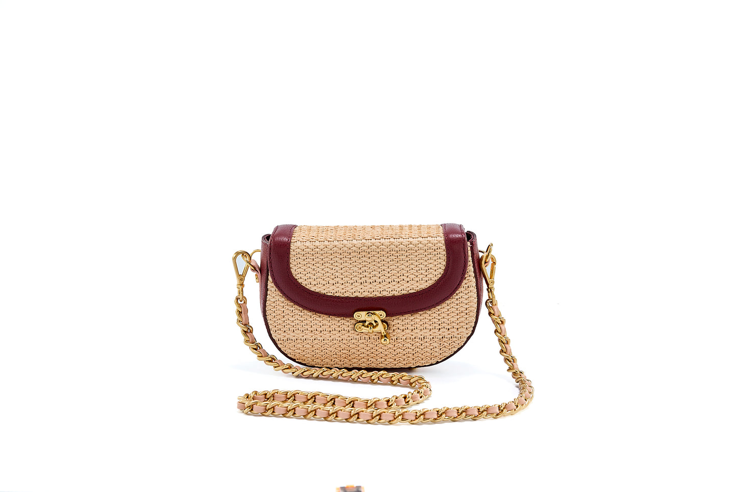 Bolsa Silvia Pochete Ráfia Natural Salmão c/ Bordô