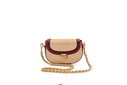 Bolsa Silvia Pochete Ráfia Natural Salmão c/ Bordô
