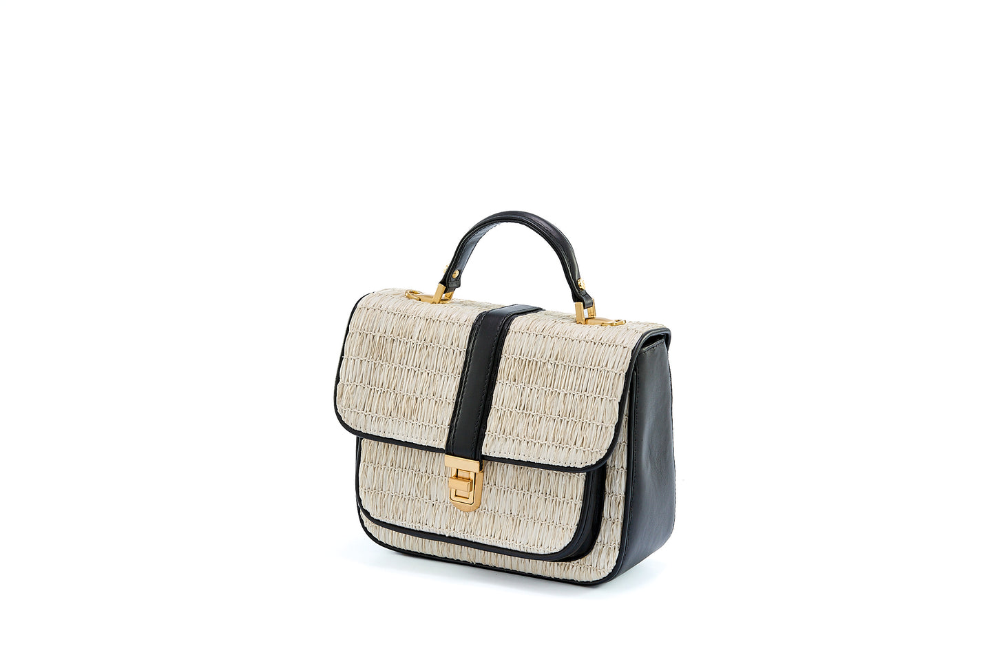 Bolsa Soraia Mini Ráfia Natural Off White c/ Preto