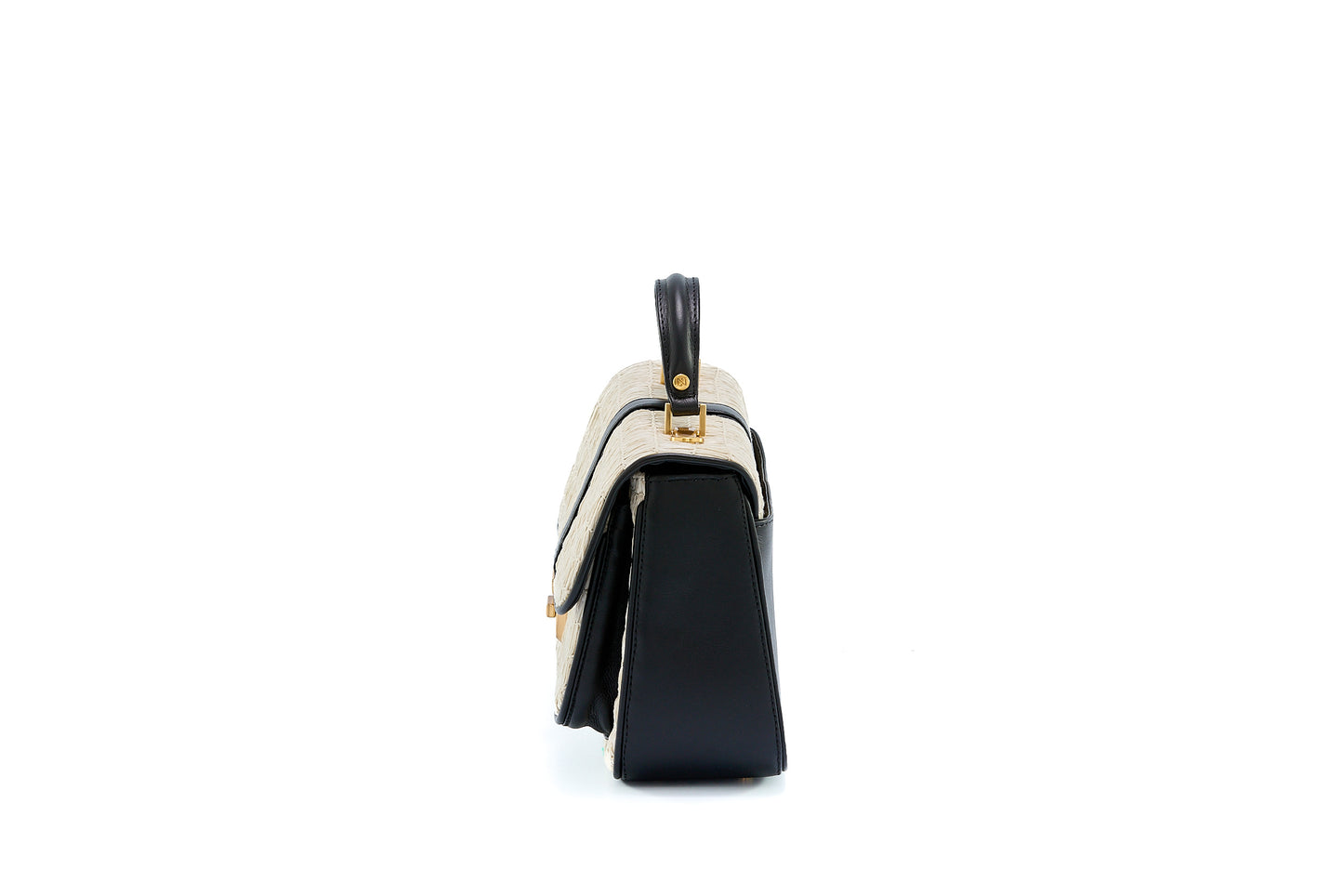 Bolsa Soraia Mini Ráfia Natural Off White c/ Preto