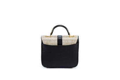 Bolsa Soraia Mini Ráfia Natural Off White c/ Preto