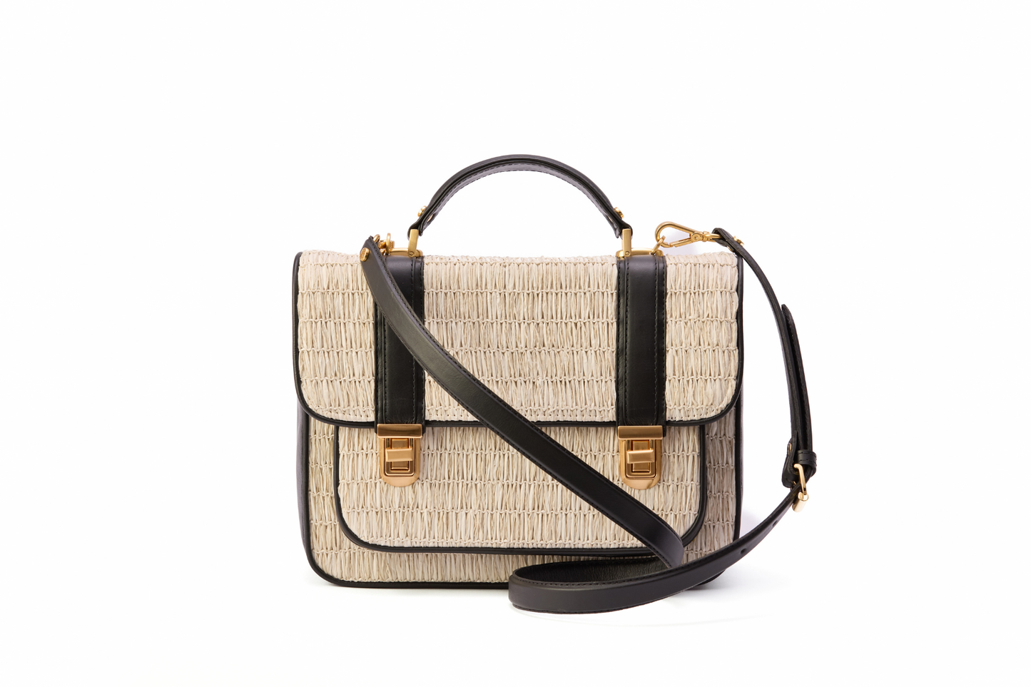 Bolsa Soraia Ráfia Natural Off White c/ Preto