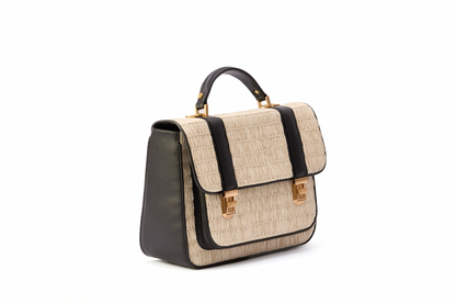 Bolsa Soraia Ráfia Natural Off White c/ Preto