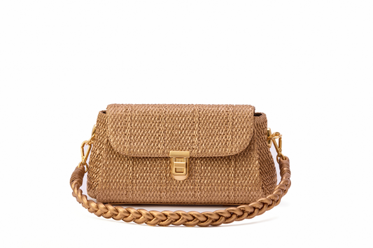 Bolsa Cora Ráfia Natural Bronze