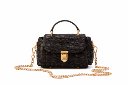 Bolsa Cora Mini Ráfia Natural Preta