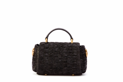 Bolsa Cora Mini Ráfia Natural Preta
