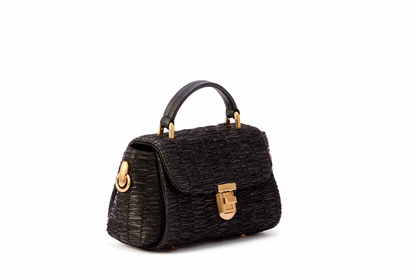 Bolsa Cora Mini Ráfia Natural Preta