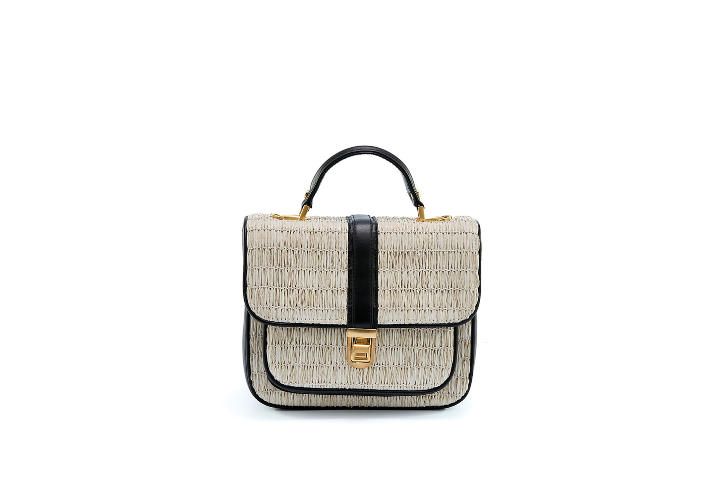 Bolsa Soraia Mini Ráfia Natural Off White c/ Preto