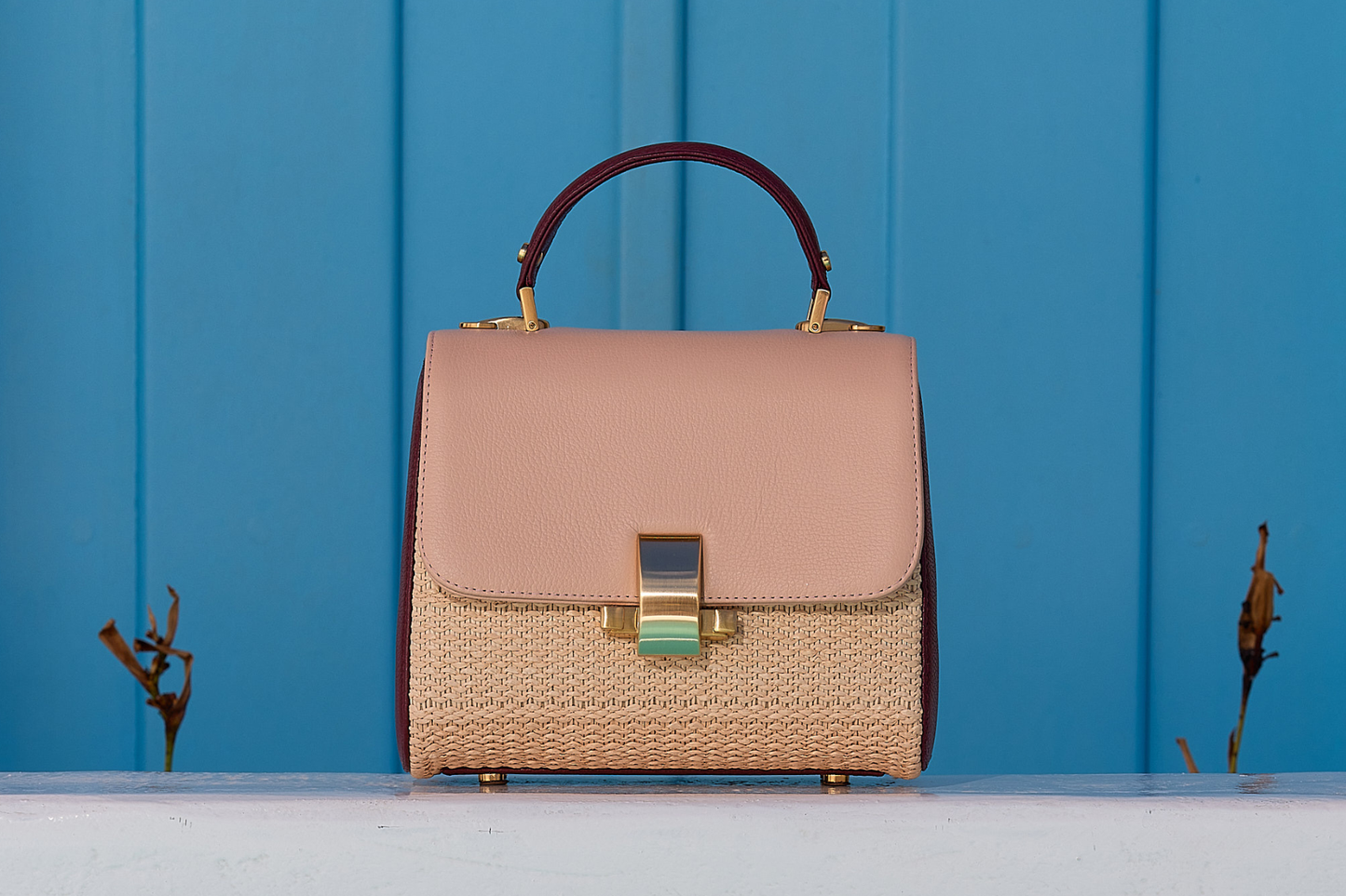 Bolsa Laura Ráfia Natural Mix Salmão