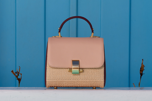Bolsa Laura Ráfia Natural Mix Salmão