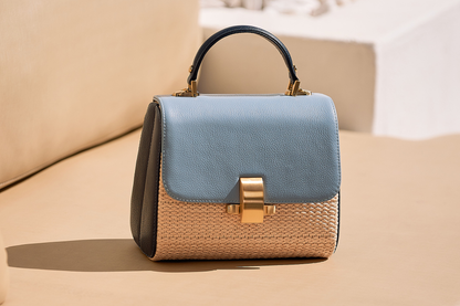 Bolsa Laura Ráfia Natural Mix Azul