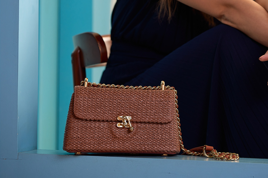 Bolsa Luciana Mini Ráfia Natural Canela