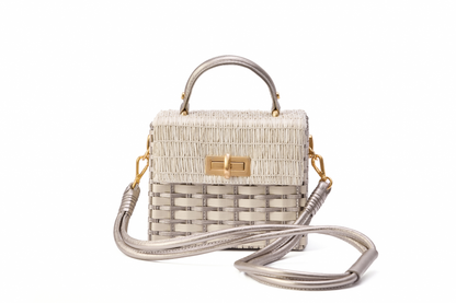 Bolsa Luísa Ráfia Natural Off White C/ Prata Envelhecida