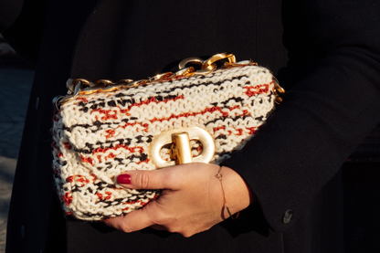 Bolsa Miriam Média Tricô Off-White e Terracota