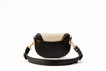 Bolsa Silvia Pochete Ráfia Natural Off White c/ Preto