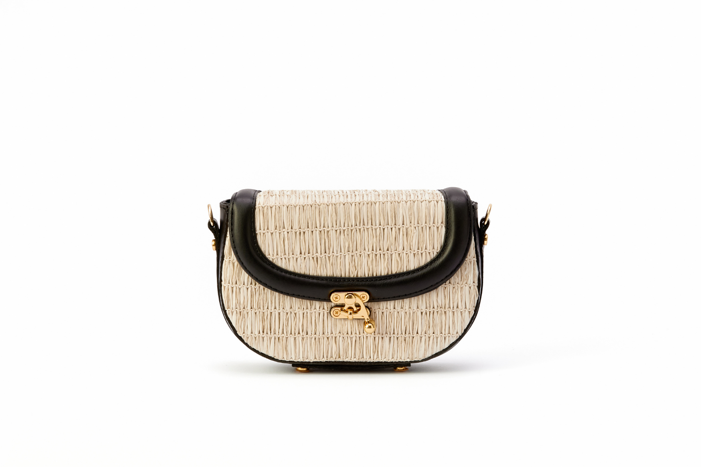 Bolsa Silvia Pochete Ráfia Natural Off White c/ Preto