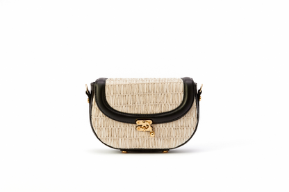 Bolsa Silvia Pochete Ráfia Natural Off White c/ Preto